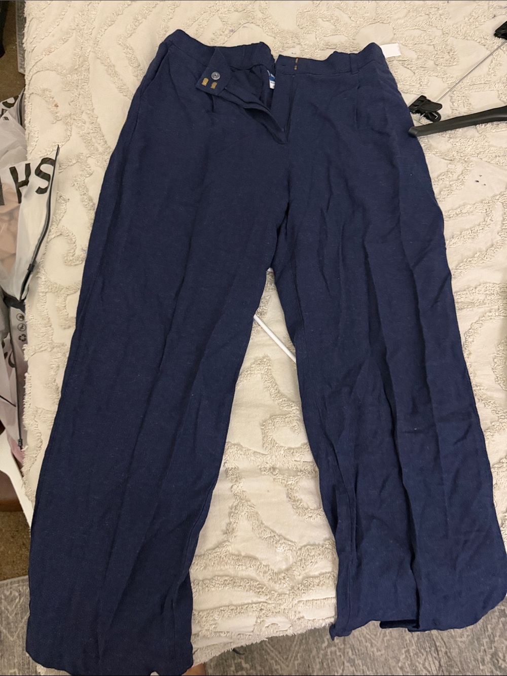 Navy Wide-Leg Casual Pants